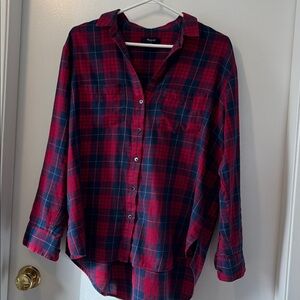 Madewell Red and Navy Plaid Button-Up